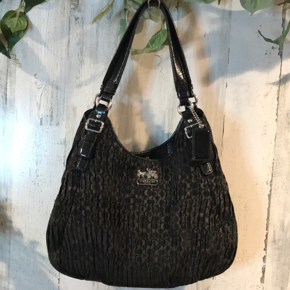 Coach Handbags - Coach Madison Gathered Signature Black Hobo Bag